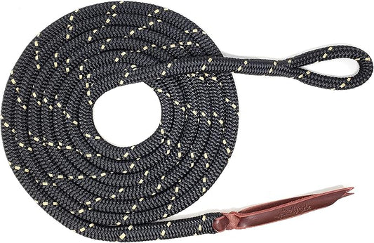 Double Braid Lead Rope with Eye Splice Loop, 12-14FT Lengths (Black with Beige, 12 ft.)