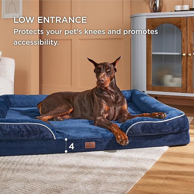 Bedsure XXL Orthopedic Dog Bed for Extra Large Dogs - Washable Giant Dog Cat Bed Waterproof, Comfort Dogs Couch Sofa with Washable Removable Cover, Pet Bed with Nonskid Bottom, Blue Navy, 52"
