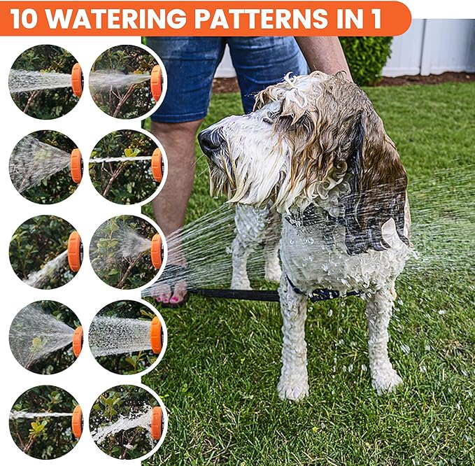 Dog Washing Hose Attachment, 10-in-1 Soap Sprayer Moden Garden Hose Nozzle with 100cc Soap Dispenser, Dog Wash Supplies with Dog Bath Brush & Pet Comb, Foam Gun Car Wash Sprayer (Orange)