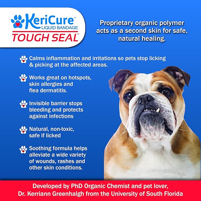Tough Seal Pet Liquid Bandage Spray for Dogs & Cats - 2oz Calming Wound Care Protection, Protects Cuts and Scratches - Safe if Licked, String-Free Dog Wound Spray