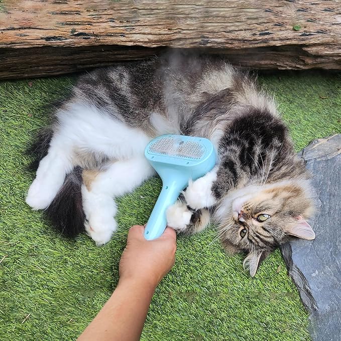 Cat Steam Brush for Shedding, Self Cleaning Cat Brush with Water Spray, 3-in-1 Design for Massage, Hair Removal, and Cleaning, Steamy Brushes for Indoor Cats and Dogs (Blue)
