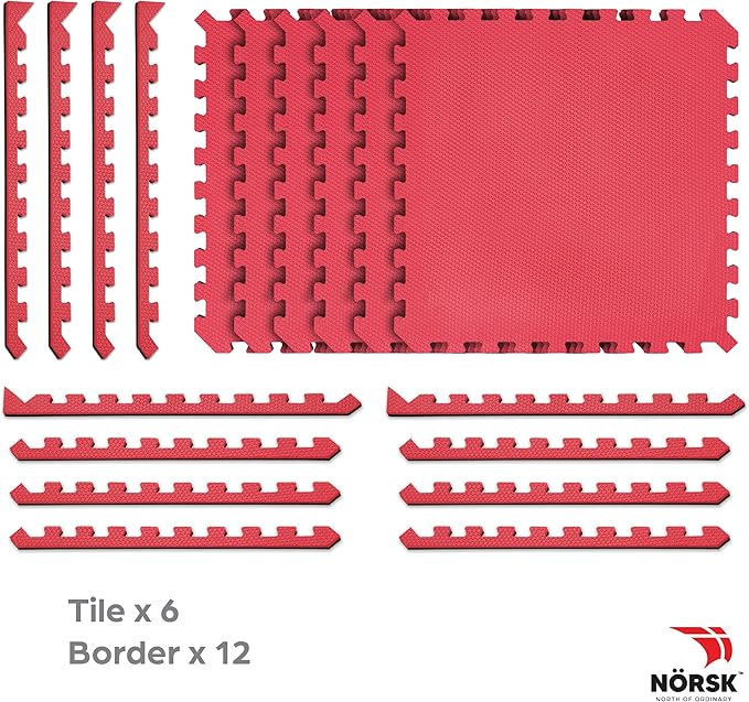 Norsk Dual-Sided Reversible 1/2" Foam Exercise Mats for Home Gym - Interlocking EVA Foam Tiles