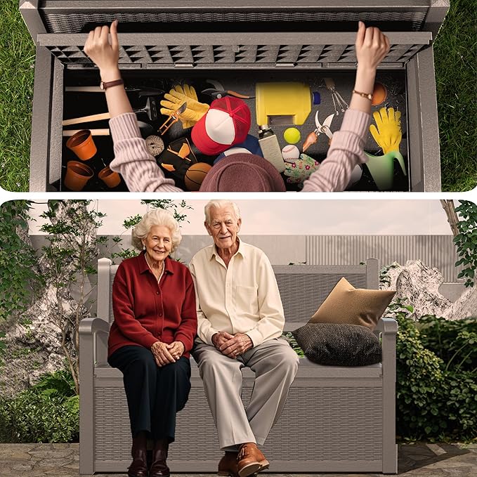 80 Gallon Storage Bench Deck Box, Waterproof and Lockable Outdoor Storage Furniture for Patio, Garden, and Porch – Perfect for Storing Garden Tools and Cushions (Gray)