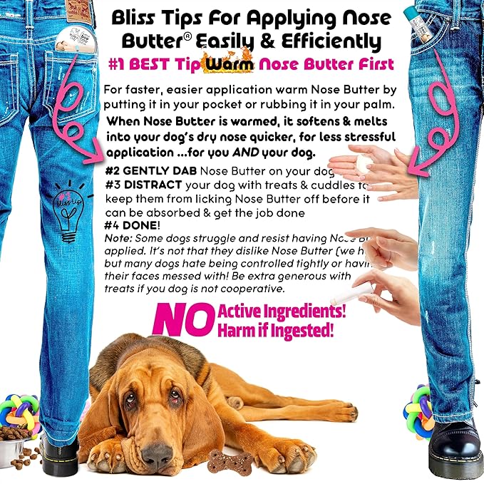 The Blissful Dog Bloodhound Nose Butter for Dry, Cracked Skin, Lick-Safe Dog Nose Balm with Moisturizing Shea Butter, Almond, Olive, and Essential Oils, Pet Supplies, Uncented, 4 oz.
