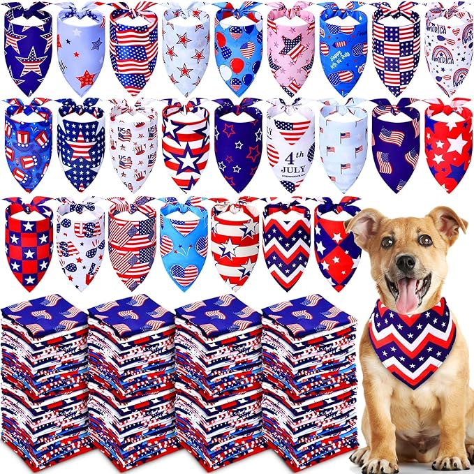 Abbylike 200 Pcs Patriotic Dog Bandanas Bulk Labor Day Bandanas for Dogs Triangle Kerchief Scarf Set for Puppy Small Medium Large Workers' Veterans Day Costume Accessories (25.6 x 17.7 x 17.7 Inch)
