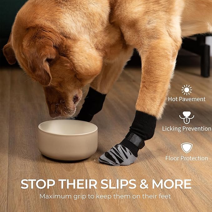 DOK TigerToes Premium Non-Slip Dog Socks for Hardwood Floors - Extra-Thick Grip That Works Even When Twisted - Prevents Licking, Slipping, and Great for Dog Paw Protection - Size Large