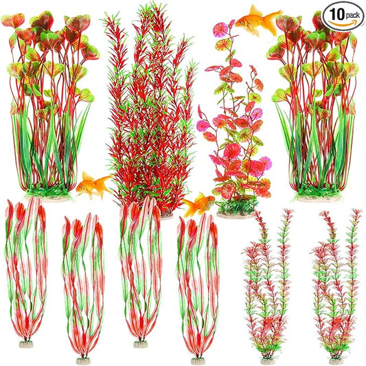 10 Pcs Large Aquarium Artificial Plants Decorations, Tall Plastic Fish Tank Plant Decorations for Household and Office Aquarium (Multicolor)