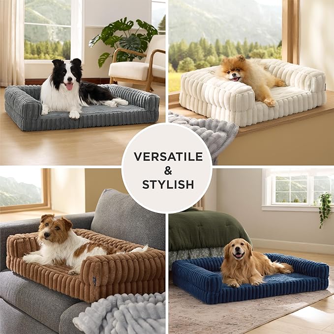 Bedsure Orthopedic Dog Bed for Small Dogs, Waterproof Memory Foam Small Pet Beds with Sides, Non-Slip Bottom and Egg-Crate Foam Medium Dog Couch Sofa with Washable Removable Corduroy Cover, Brown
