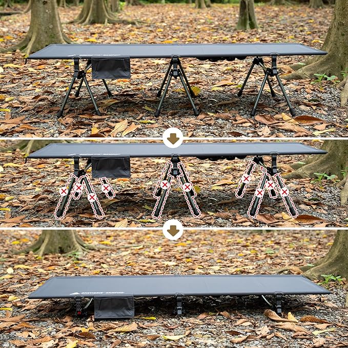 ONETIGRIS SUPRANUBIS Camping Cot, Height Adjustable with Cot Leg Extenders, Strong Support 330lbs, Lightweight Comfortable Folding Bed for Camping, Hiking, Travel, Truck, Beach, Office Nap