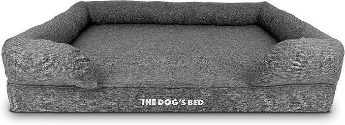 The Dog’s Bed, XL Grey Poly-Linen 43.5x34, Memory Foam, Pain Relief: Arthritis, Hip & Elbow Dysplasia, Post Surgery, Lameness, Supportive, Calming, Waterproof Washable Cover, Veterinary Approved