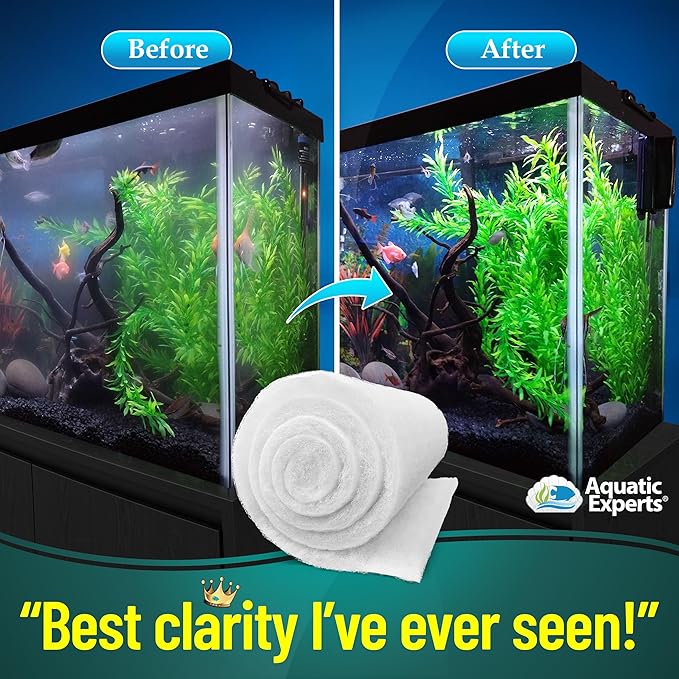 Aquatic Experts Aquarium Filter Floss for Fish Tank Filters - FilterFirst Aquarium Filter Pad - Media Roll for Crystal Clear Water, 3/4" - 1" Thick (12 Inch Wide, 12 Inch Long - 5 Pack)