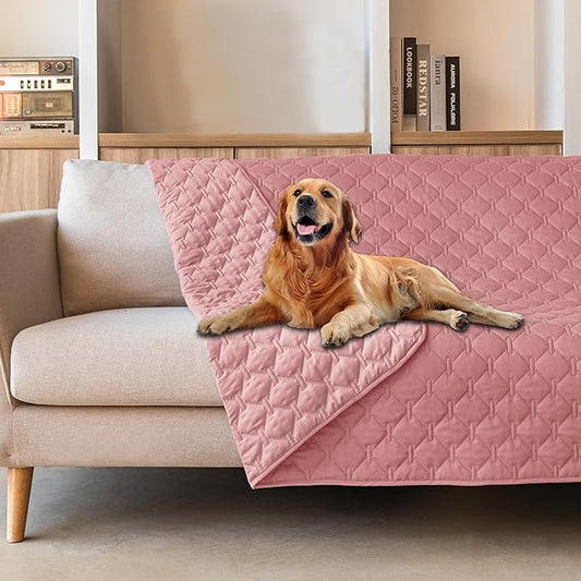 gogobunny 3X Stronger Waterproof Pet Blanket, Scratch Proof Furniture Protector for Dogs Cats, Reversible Cover 82x120 Inch, Dark Pink/Light Pink