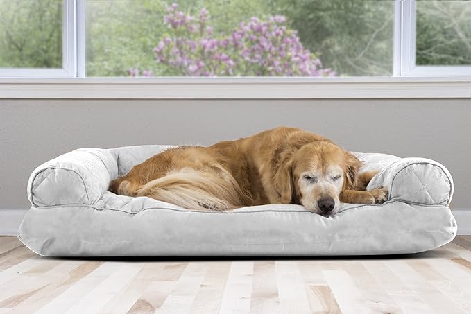 Furhaven Pillow Dog Bed for Large Dogs w/ Removable Bolsters & Washable Cover - Quilted Sofa - Silver Gray, Jumbo/XL