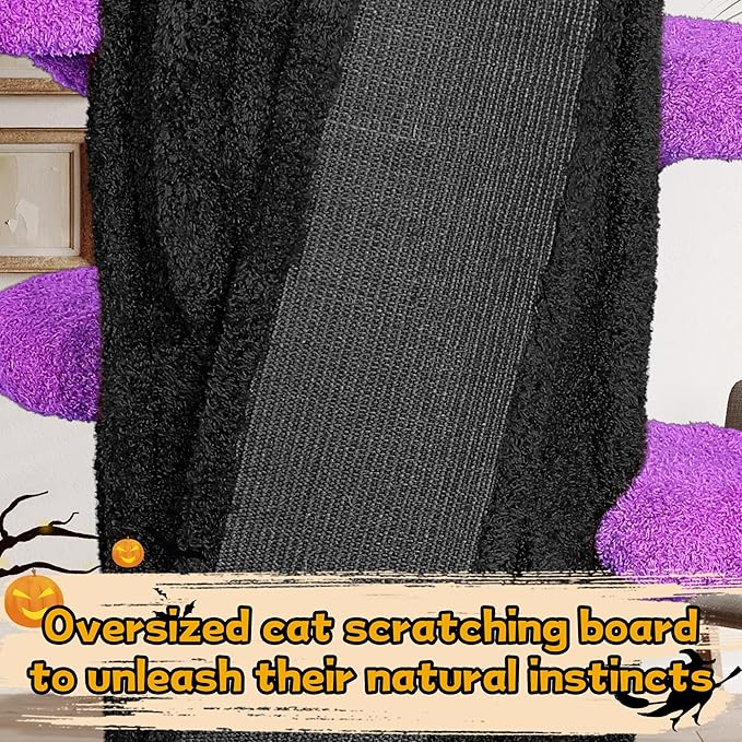 Super Large Cat Tree for Indoor Cats, All-in-One Tall Cats Tower with Scratching Post, Luxury Multi-Level Solid Wood Cat Condo for Multi-Cat Families (Purple)