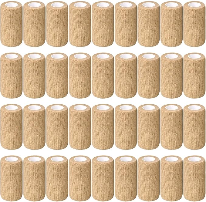 Treela 36 Pcs Self Adherent Bandage 4" X 5 Yard Wrap Breathable Cohesive Bandage Elastic Adhesive Tape for Stretch Athletic Sports Wrist Ankle(Nude)