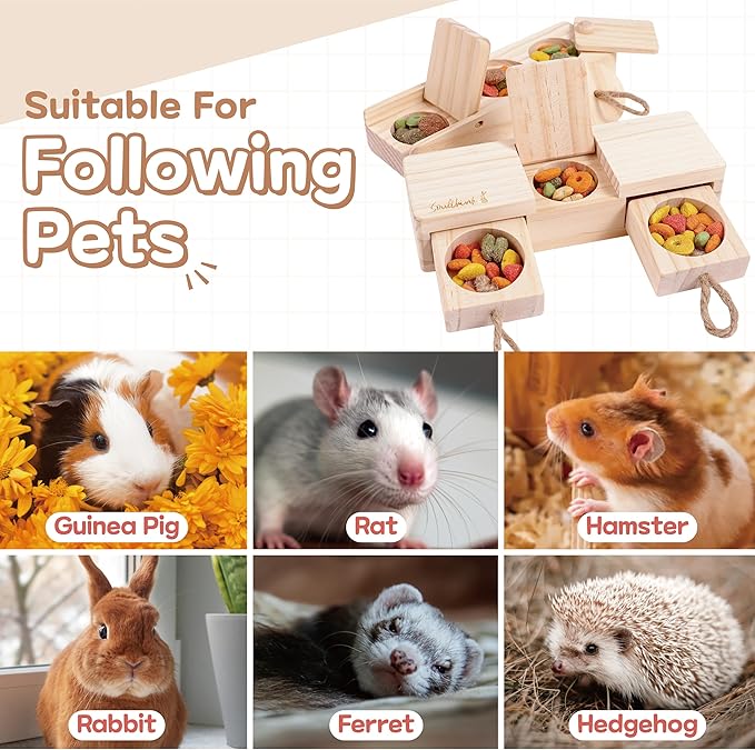 SoulThink® Interactive Wooden Pet Rabbit Toys - Sniff n' Snack Bunny Chew Toys for Rabbit Treats, Suited as Guinea Pig Toys, Hamster Toys for Boredom, Bunny Toys for Rabbits Keep Busy (2 Sets)