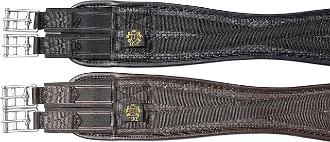 T TEKE Contoured Chafeless Girth for Horses, Airflow Waffle PVC Foam Construction with Double Side Heavy Duty Cotton Elastic and Stainless Steel Buckles (38"-56")