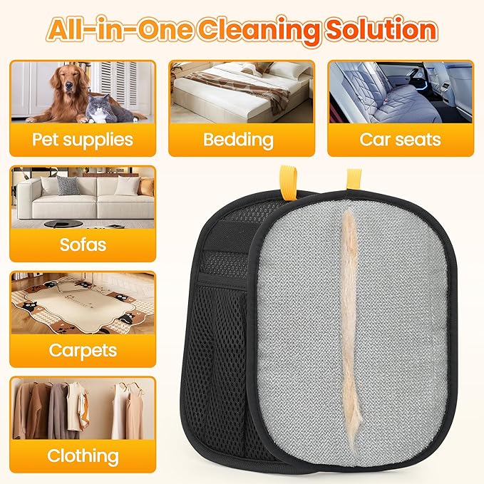 2 Pcs Pet Hair Removal Glove for Cats Dogs, 2025 Upgraded Five-Finger Electrostatic Glove for Deshedding Grooming, Reusable Washable Hair Remover for Furniture Couch Car Seat Carpet Bedding