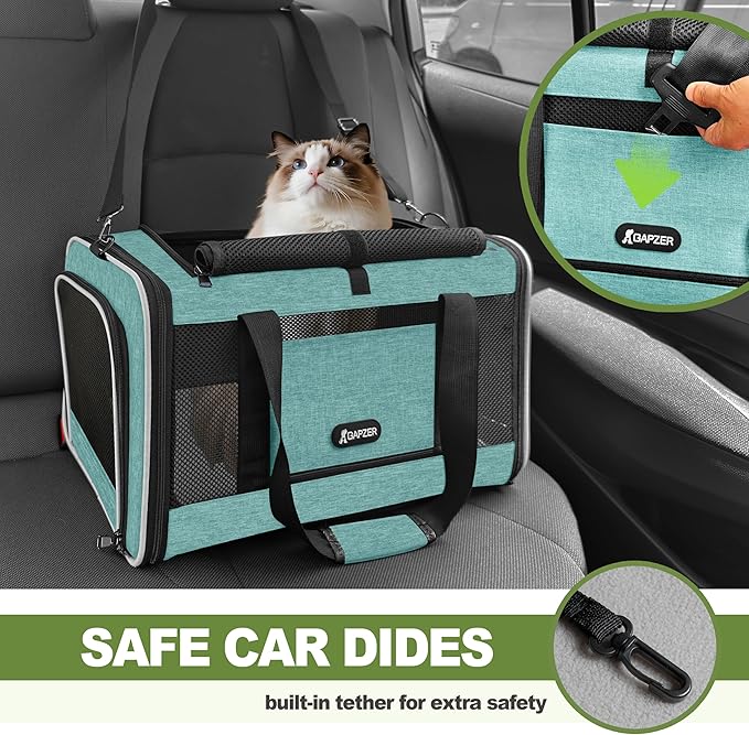 Cat Carrier 18"x11"x11" TSA Approved Ventilated Top Open Softsided Pet Air Travel Bag, Small Animal Basic Crate Shih Tzu Dog Kennel Carry Case, 4-Mesh-Side Kitty Carry on up to 20lbs Teal