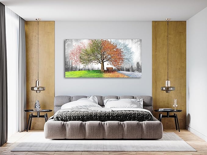 Canvas Prints Wall Art Decor Large Four Seasons Tree Picture 1 Panel Spring Summer Autumn Winter Tree Painting Artwork for Dining Room Kitchen Home Decor Stretched and Framed Ready to Hang