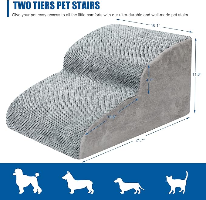 Dog Stairs for Small Dogs - High Density Foam Pet Steps, Extra Wide Dog Ramp with Non-Slip Bottom for High Beds, Couch and Sofa, Best for Dogs Injured, Older Doggy Cats