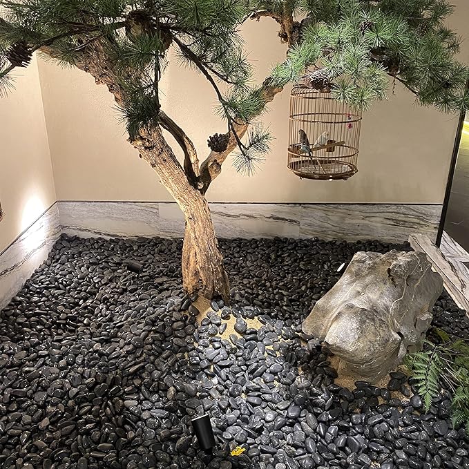 20 lbs Black Pebbles for Plants, 0.8-1.2 inch River Rocks for Landscaping, Decorative Stones for Vase Fillers, Fish Tank Gravel and Garden Rocks