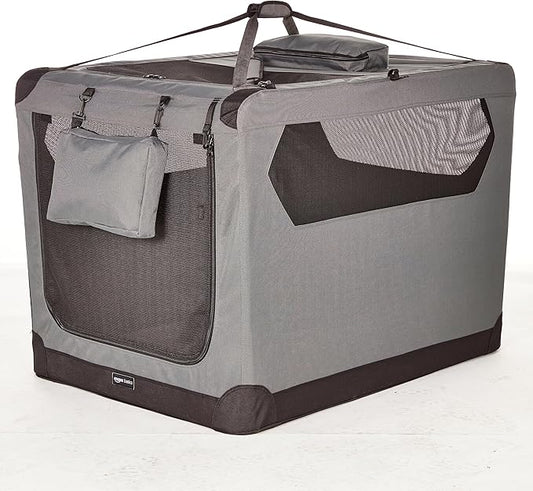 Amazon Basics Folding Portable Soft Pet Dog Crate Carrier Kennel, 42 x 31 x 31 inches, Grey