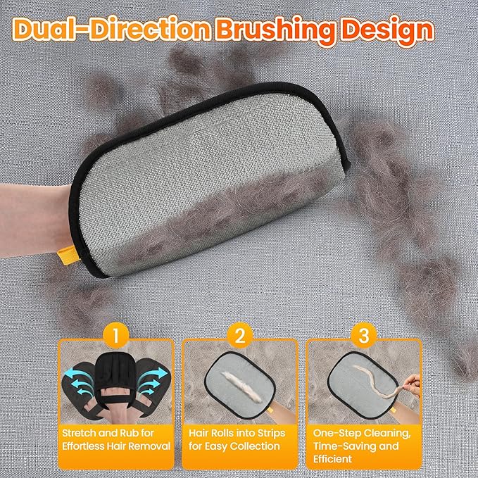 2 Pcs Pet Hair Removal Glove for Cats Dogs, 2025 Upgraded Five-Finger Electrostatic Glove for Deshedding Grooming, Reusable Washable Hair Remover for Furniture Couch Car Seat Carpet Bedding