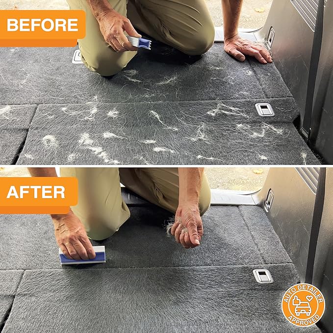 FurDozer X3 PRO Pet Hair Remover & Auto Detailing Tool - Cat & Dog Hair Remover for Carpet, Car Interior, Couch, Bedding, & Furniture - Reusable Pet Hair Removal Tool for Dog Fur & Lint, 5", Purple